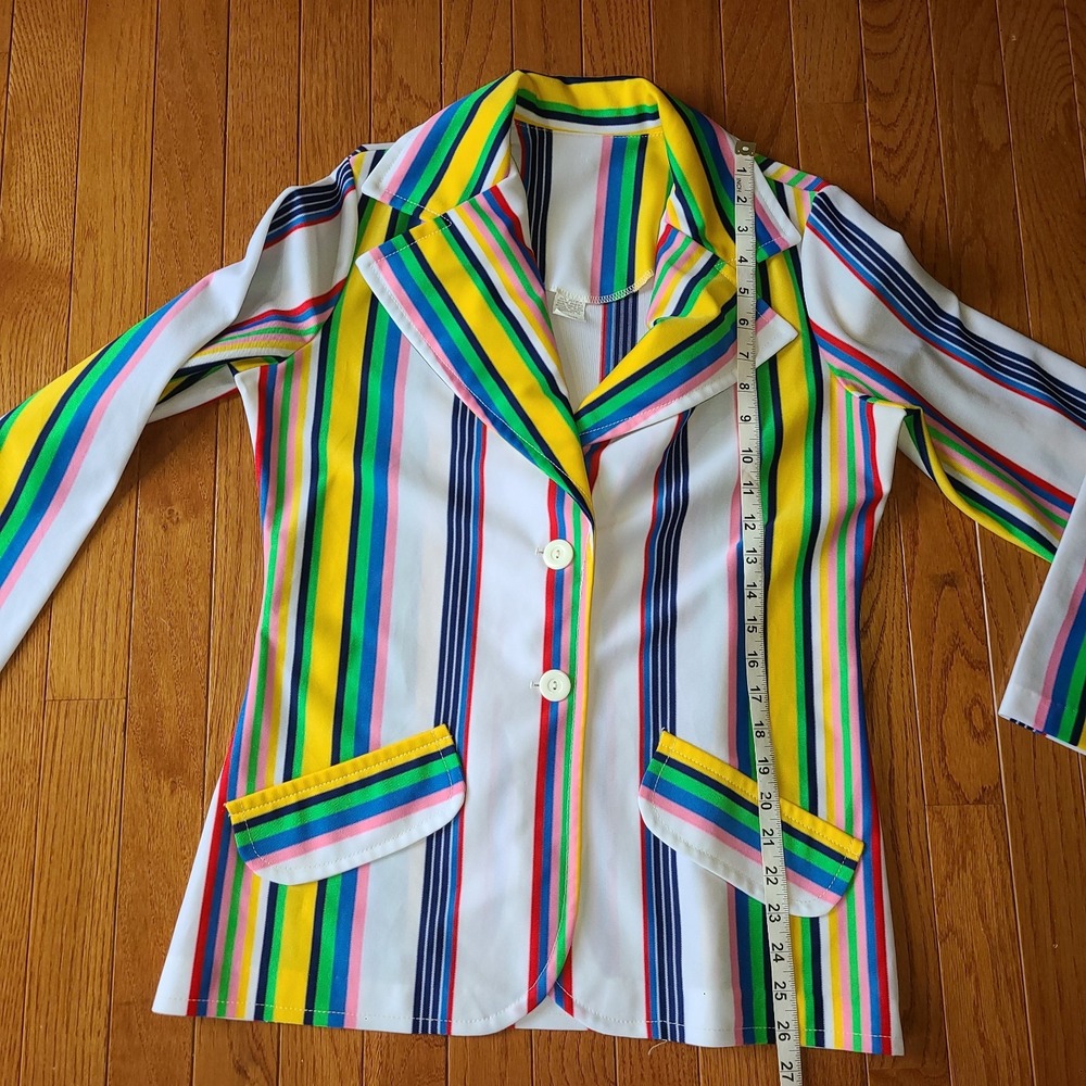Vtg 70s Double-Knit Polyester Blazer Sport Coat Ladies Wide Lapel 13/14 Stripes